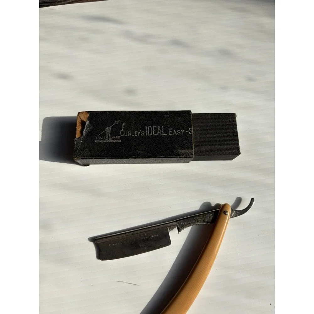 Vintage Curley's Ideal Easy-Shaving Straight Razor NY Yellow Handle With Box